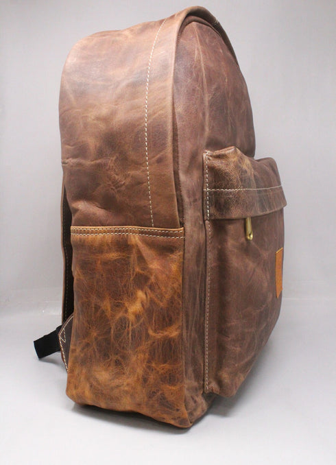 Rugged Rank Genuine Leather Tan Brown Backpack